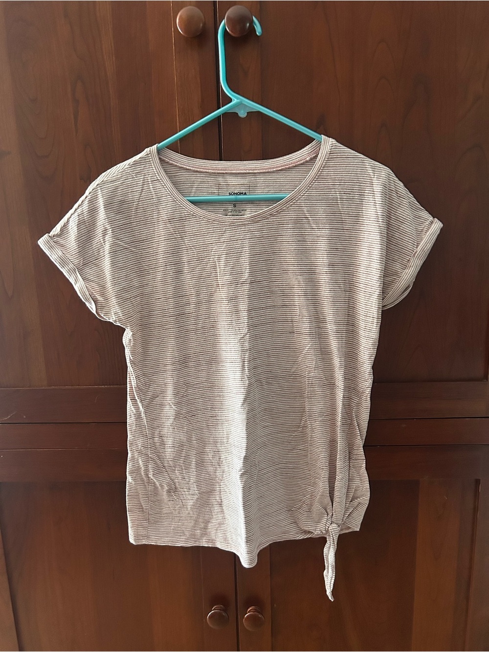 Sonoma Cream and Pink Stripe Tie-Hem Women's Tee